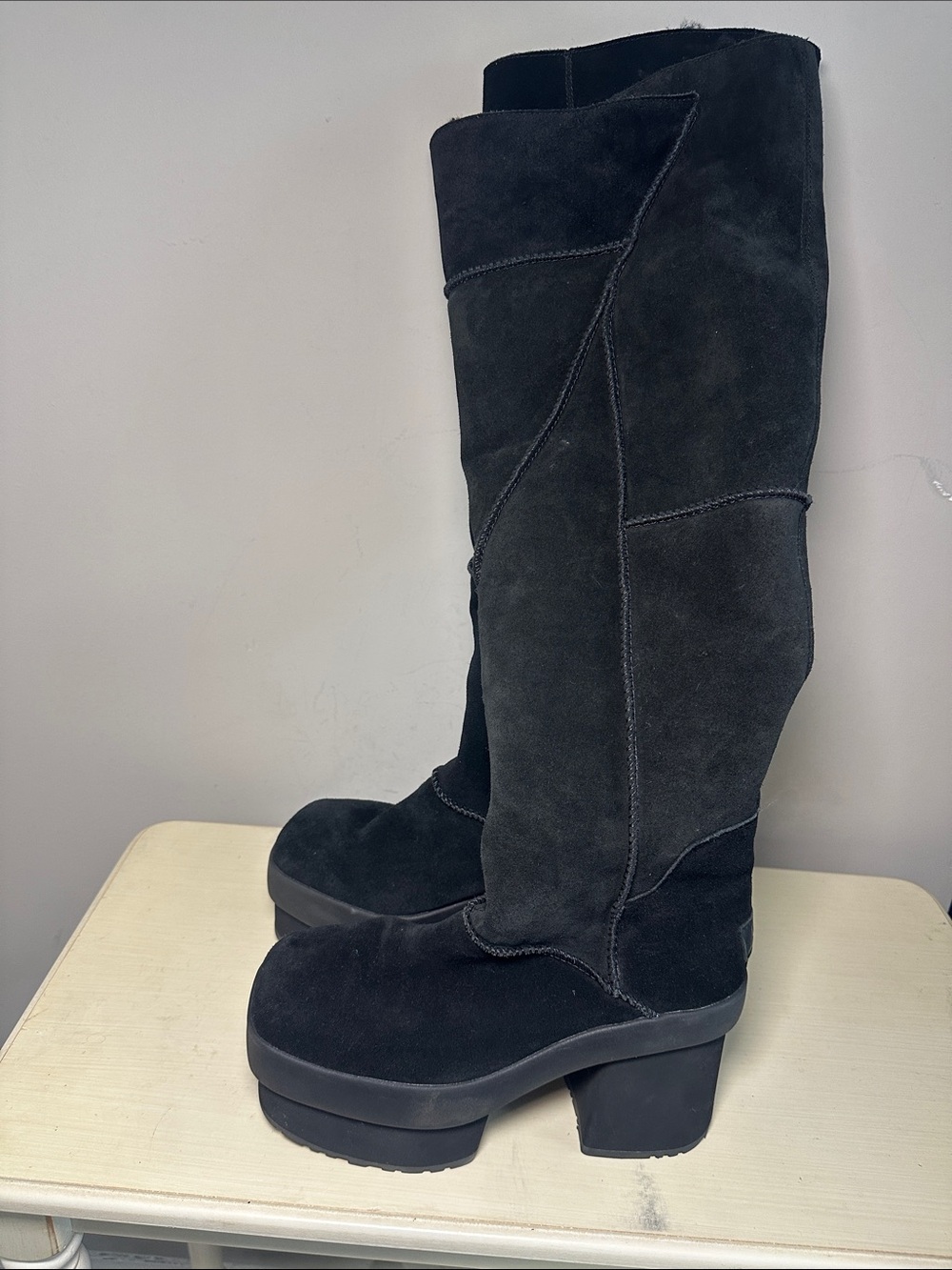 Uggs New heights Women's Black Suede leather over the Knee-High Platform Boots